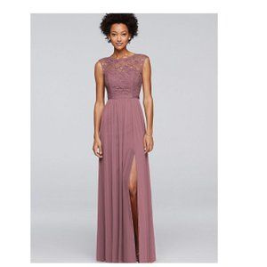 David's Bridal Long Bridesmaid Dress with Lace Bodice